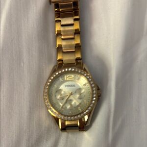 Fossil Gold Watch with Crystal Accents